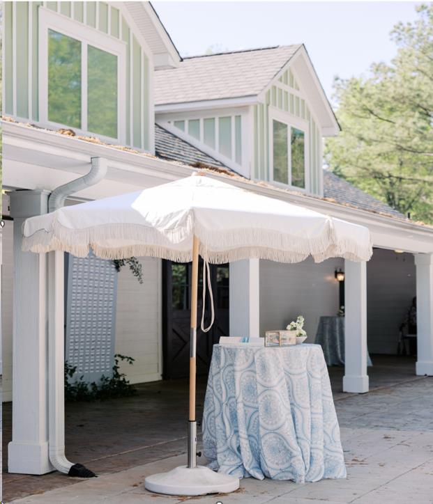 Where to rent UMBRELLA 7FT FRINGE WHITE in Cornelius NC